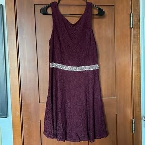 Speechless Maroon Lace Homecoming Dress, size 13.